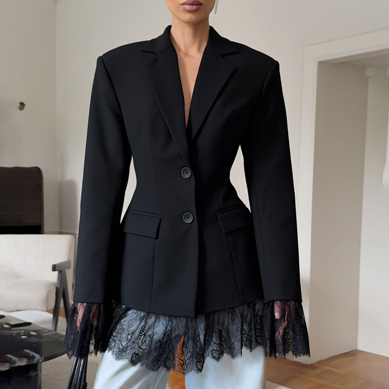 Autumn and Winter New Style High-End Waist-Cinching Slim-Fit Lace Patchwork Blazer with a Stylish and Elegant Design 2026 Cross-Border Autumn and Winter New Style High-End Waist-Cinching Slim-Fit Lace Patchwork Blazer with a Stylish and Elegant Design 2026 Cross-Border