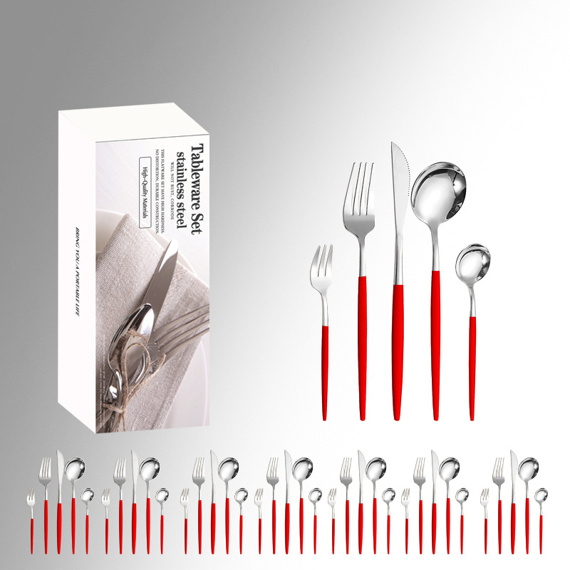 Amazon vajilla de acero inoxidable 20/30/40 piezas traje Portugal 4 piezas principales caja simple comida occidental cuchillo, tenedor y cuchara traje