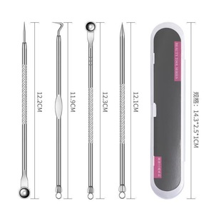 Acne Needle 4-Piece Set, Acne Needle, Acne Clip, Acne Blackhead Removal Tweezers, Stainless Steel Blackhead Needle, Double-Headed Acne Needle
