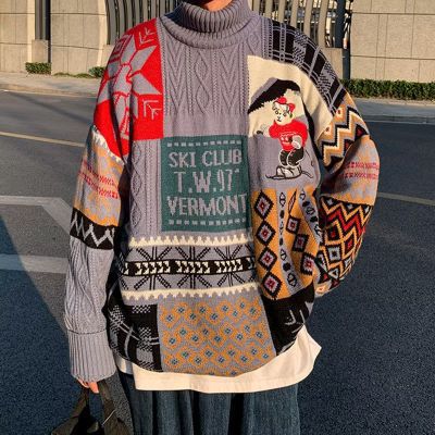 Men's Clothing Christmas Retro Sweater Round Neck Lazy Style Loose Autumn And Winter Wear Knitted Clothes_voghion.com