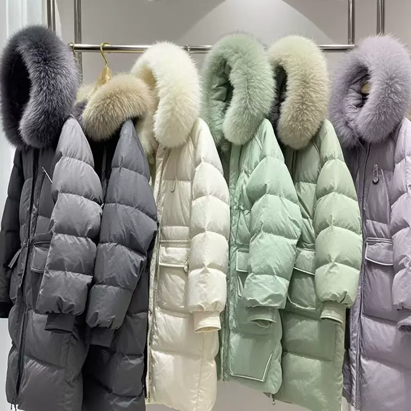 平湖羽绒服女2024鹅绒服毛领冬装外套女高端撤柜女装杂款尾货批发