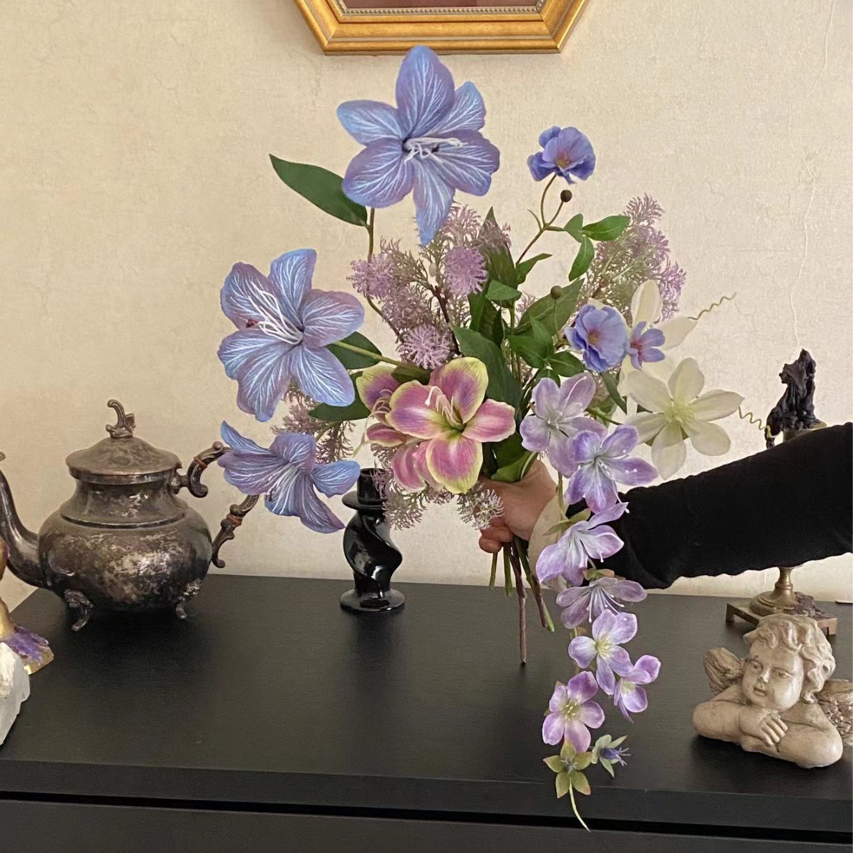 Monet Retro flores falsas flores combinadas ramo floral sala de estar casa suave decoración floral púrpura