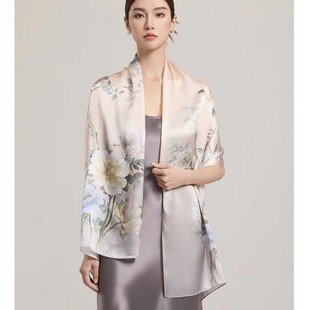 Peony Gold 100% Mulberry Silk Scarf Silk Cheongsam Shawl Scarf Practical Birthday Gift for Mother-in-law