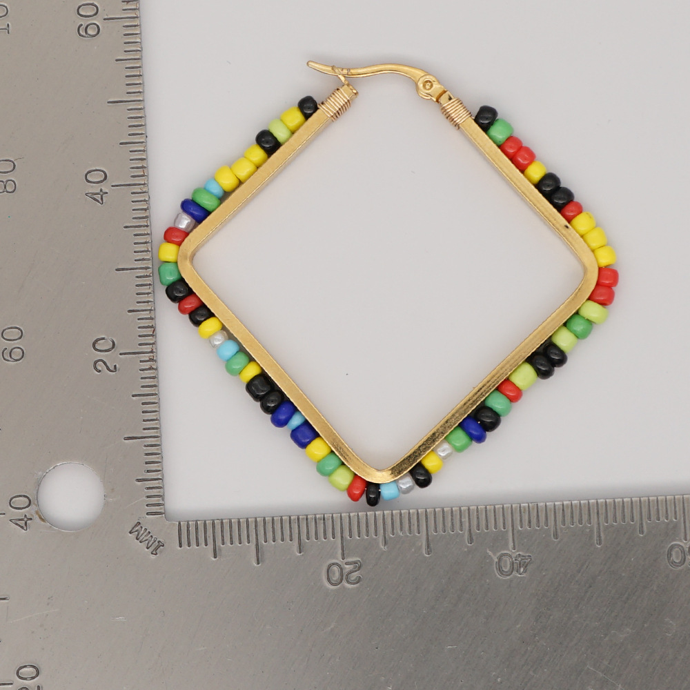 bohemia European retro glass rice beads diamond stud earringspicture2
