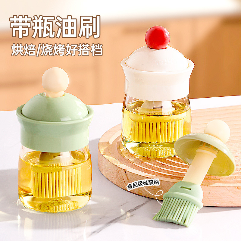 Oil Brush Oil Brush Bottle Oil Bottle Integrated Glass Food Grade Oil Brush Kitchen Pancake High Temperature Resistant Silicone Brush Barbecue Brush