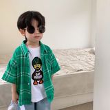 Летняя летняя одежда для мальчиков, тонкая зеленая детская рубашка, детская одежда, короткий рукав