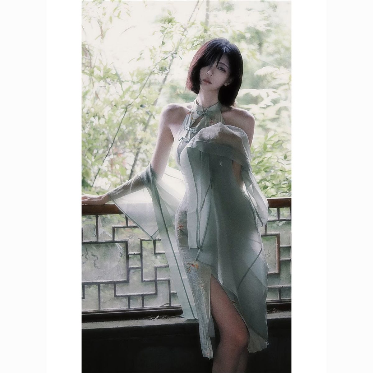 Chinese Element Retro Style Han Dynasty Dress Small Fresh Chinese Style Young Girl Halterneck Cheongsam Suit Women Summer