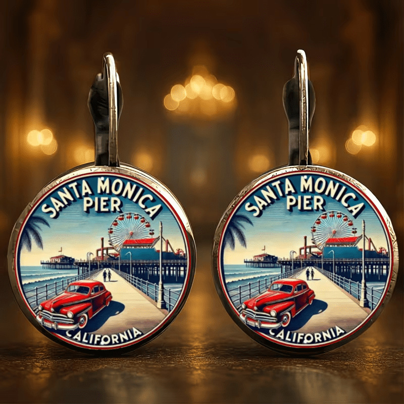 California Santa Monica Pier Earrings Vintage Beach Travel Accessories