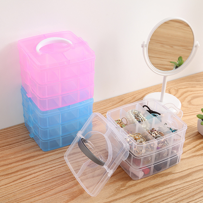 Simple Transparent Plaid Portable Storage Box Jewelry Earrings Necklace Ring Jewelry Children's Hair Accessories Practical Storage Box