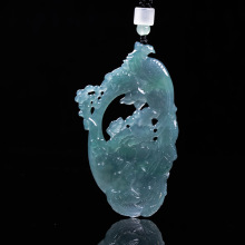 正品翡翠A货蓝水高冰原石雕刻镂空花鸟牌玉佩玉吊坠脖子轻奢冰种