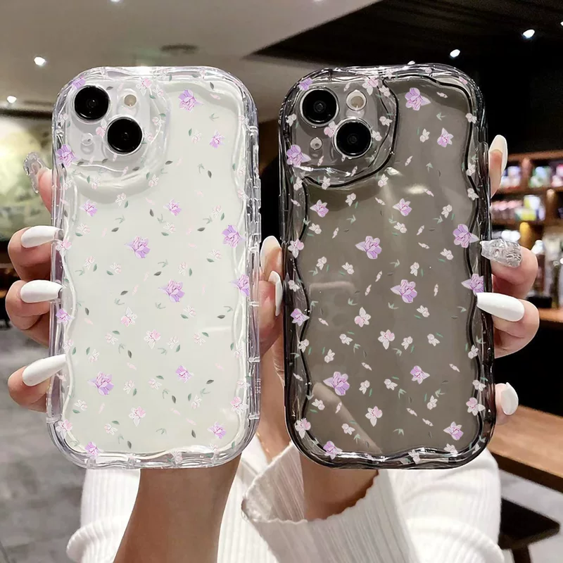 Apple, фиолетовый iPhone 15, чехол для телефона, силиконовый защитный чехол, (跨境 Торговля), цветочный принт, iPhone, 16прот max