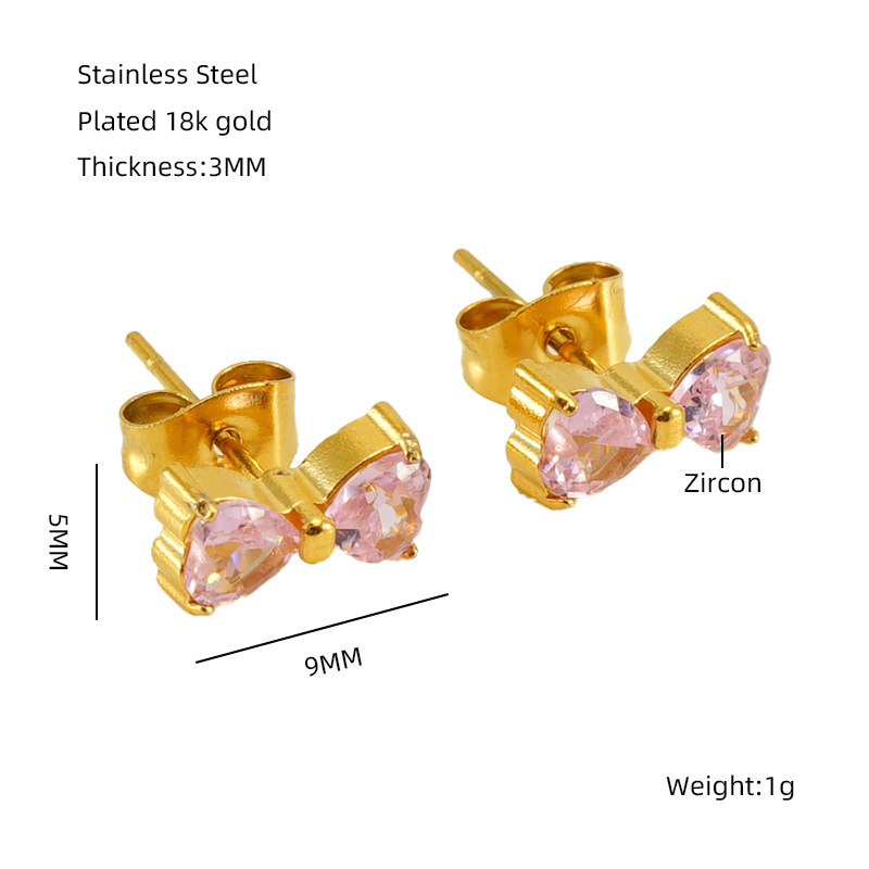 Pendientes de Moda Europeos y Americanos con Incrustaciones de Diamantes para Mujer, Acero Inoxidable, Circonita 18K, Lindos Pendientes de Lazo, Venta al por Mayor