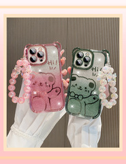漸變閃粉卡通小熊適用iPhone15網紅新款13Promax蘋果13手機殼11女