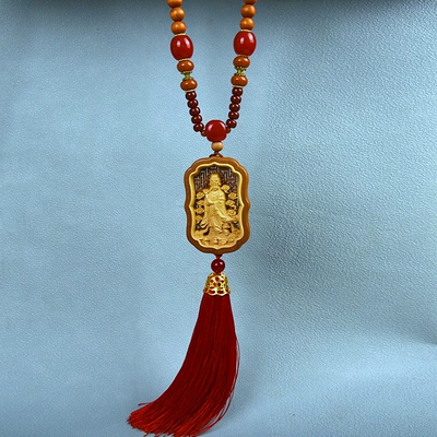 Car hanging — Car Pendant Boxwood Hanging Decoration - mazu-goddess-beaded-necklace-style