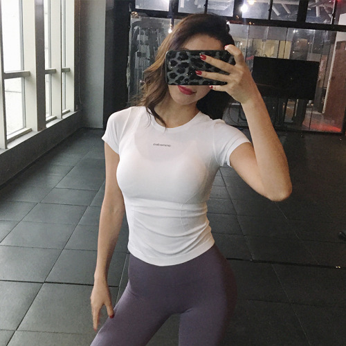 Sexy Slimming Sports Top Women's Fitness Wear Running Quick-Drying T-Shirt Summer Thin Short-Sleeved Yoga Wear