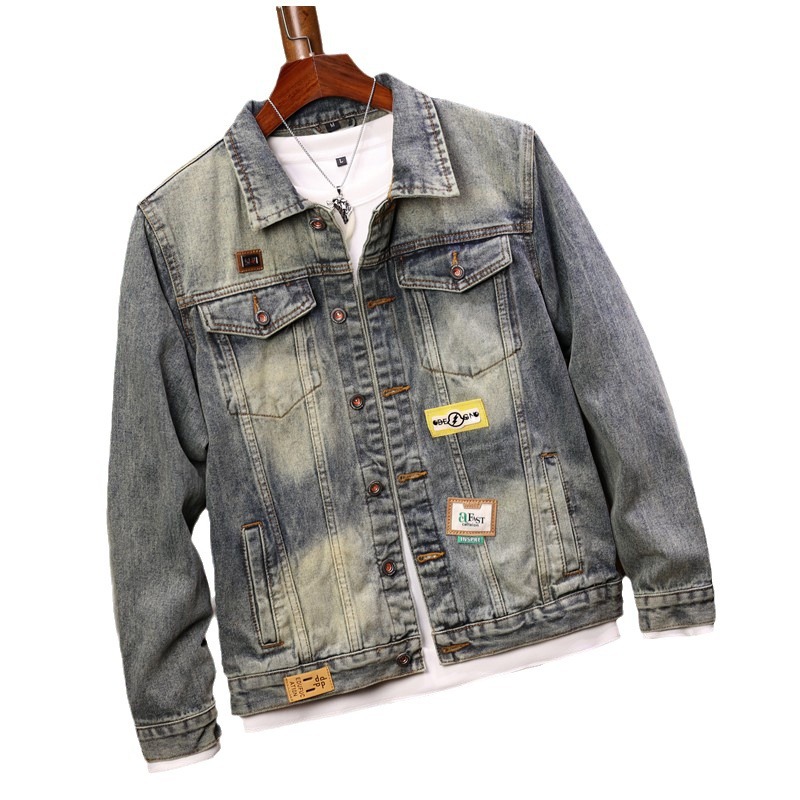 Frühling und Herbst Trendy Marke Jeansjacke Herren Loose Retro Herrenjacke Vielseitiges Revers High Street Herrenoberteil 534_voghion.com