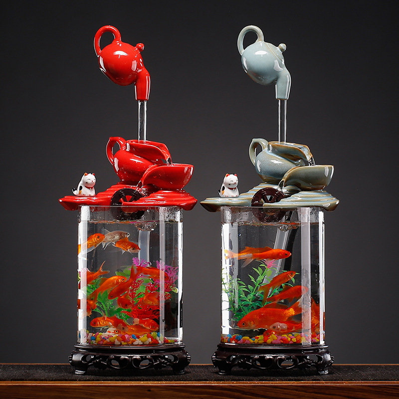 Small Glass Fish Tank Hanging Pot Flowing Water Ornaments Landscaping Office Desktop Living Room Porch Creative Decoration Gifts