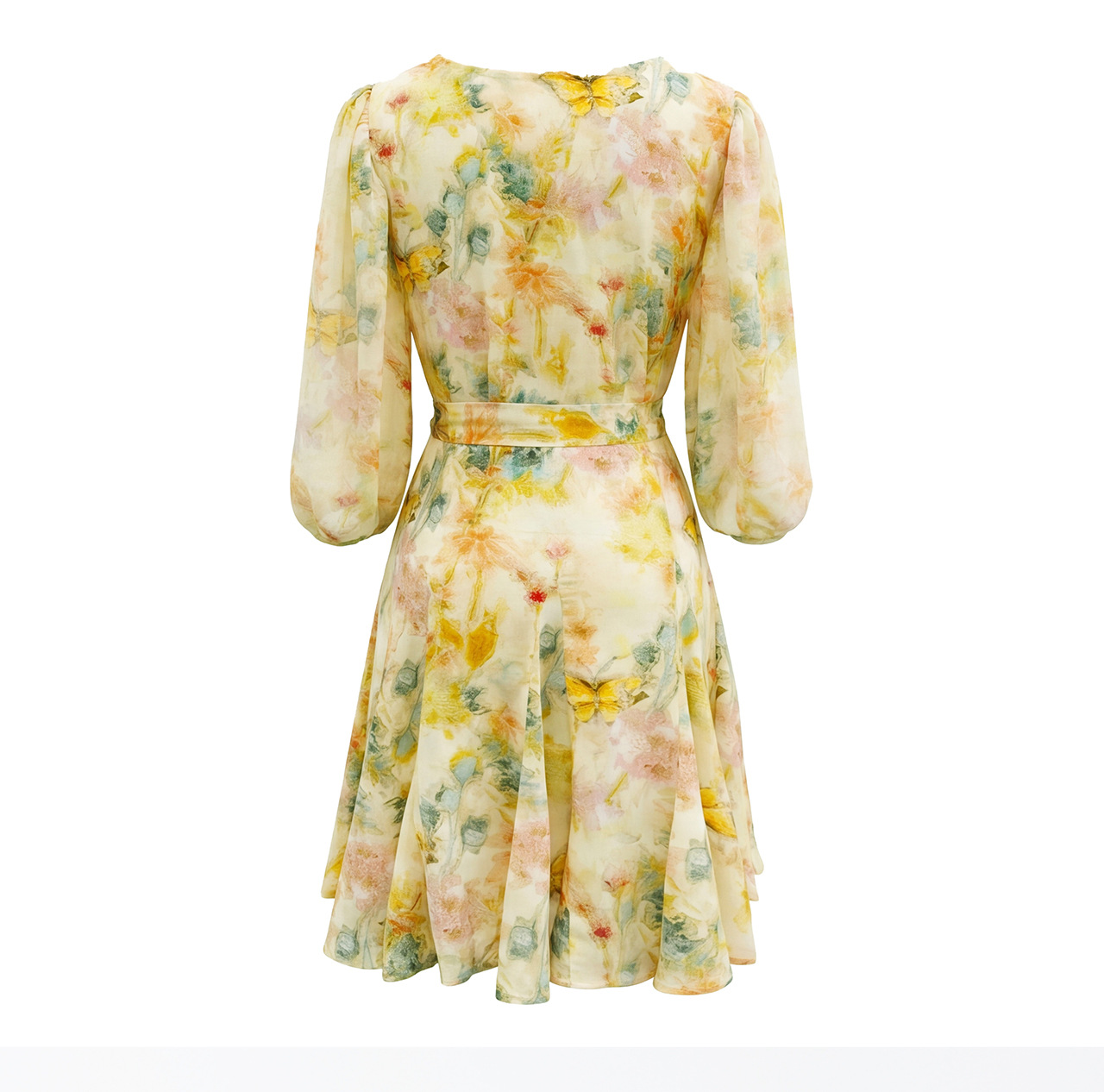 Đầm maxi nữ tay phồng hoa nhí chất liệu voan chiffon — xanh lá cây chi tiết 23