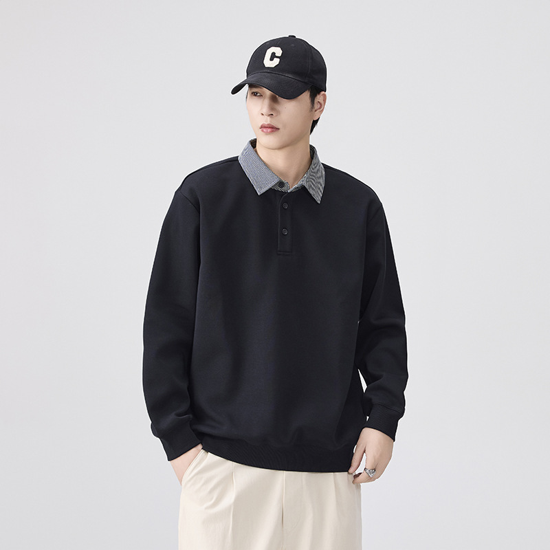 Heavyweight Shirt Fake Two-Piece Sweatshirt Men's Autumn and Spring 2025 New High-End Splicing Loose Lapel Long-Sleeved Jacket