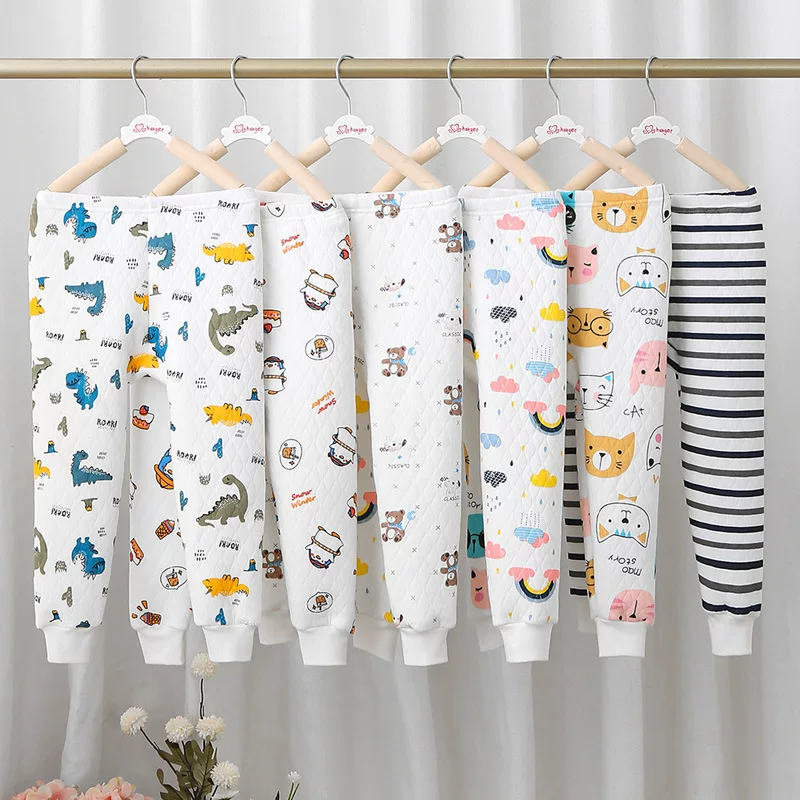 Children's winter quilted keep warm cartoon trousers for men and women, increased thickness
