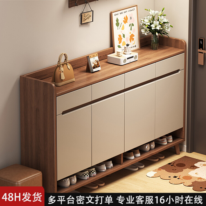 New Model Solid Wood Shoe Cabinet for Home Entrance, Indoor New Chinese Style 2026 Entryway Cabinet Integrated with Wall-Mounted Shoe Rack