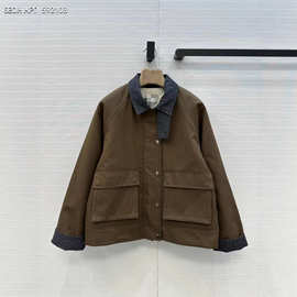 2025秋冬新款 时髦高级 休闲百搭 铜链边拼接翻领棉服外套