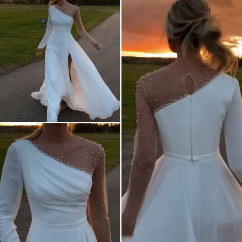 Vestido de novia de moda europeo y americano para comercio exterior en Amazon, AliExpress, Wish: Nuevo, sencillo, con efecto adelgazante, ideal para bodas y fiestas. image 3