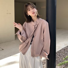 韩系甜美皮衣外套夹克短款韩系气质温柔百搭简约pu皮上衣 配包包