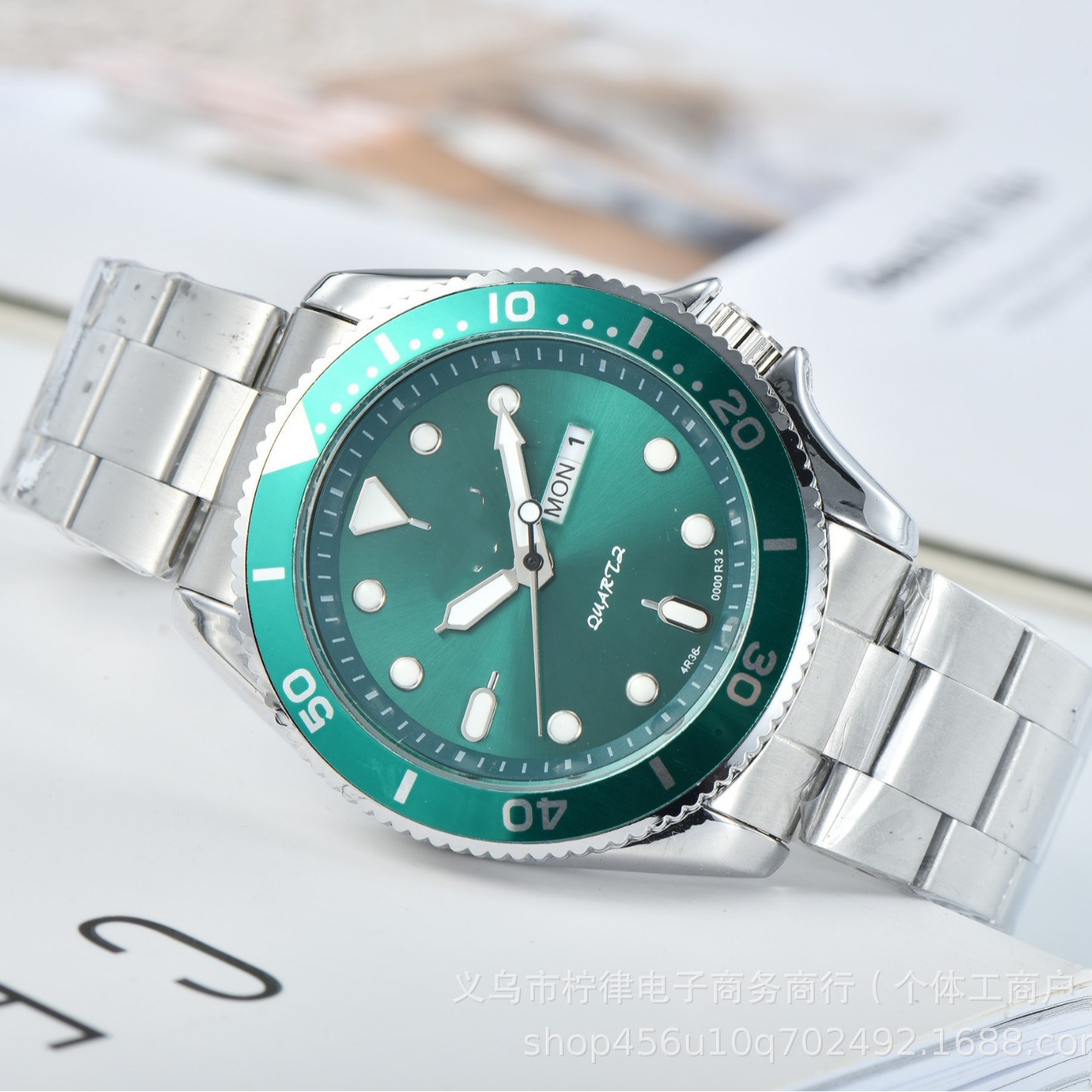 2025 Cross-Border Fine-G Alloy Steel Band Model Dual Calendar Luxury Fashion Men's Quartz Watch with Rotatable Outer Ring Direct Sale