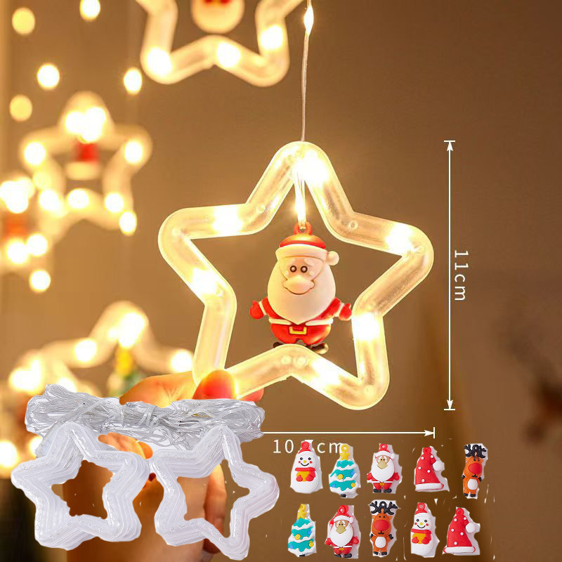 Christmas Five-Pointed Star Curtain Lights Holiday Decoration String Lights Leather Wire Christmas Atmosphere Decoration Creative Wishing Ball Lights