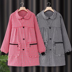 I6CV New Autumn/Winter Check Pattern Home Kitchen Cooking Long Sleeve Apron for Women with Sleeves for Catering Workers