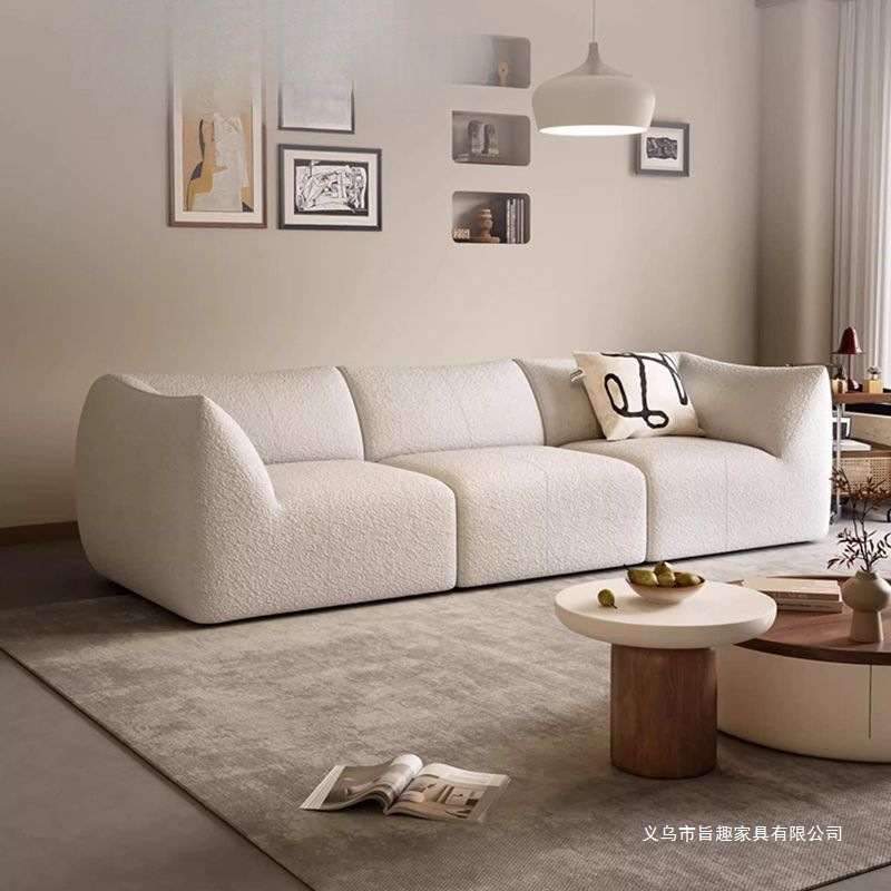 Italian Minimalist Cream Style Cashmere Fabric Sofa Wabi-Sabi Style Living Room Small and Medium-Sized Three-Seat Lazy Sofa