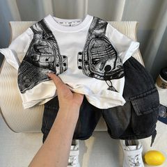 男の子ストリートスーツ夏服子供服新しいハンサム子供夏半袖ベビーファッショナブルな韓国版ツーピーストレンドセット