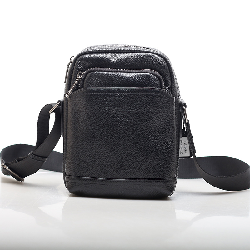Men's black shoulder bag made of soft leather