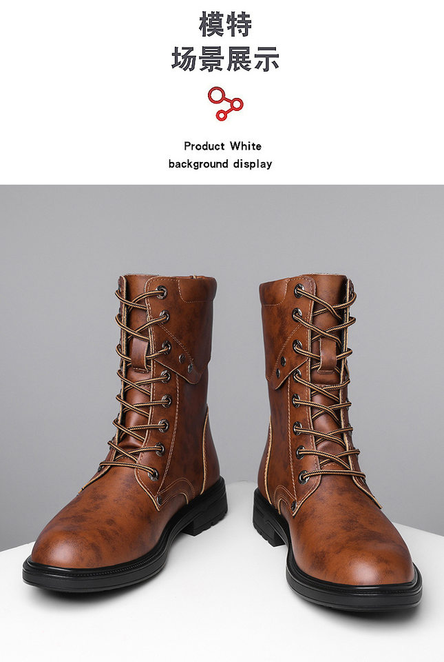 Giày bốt Martin nam cổ cao dây buộc mũi rộng phong cách denim, đế cao su chống trượt thoáng khí nhẹ nhàng — Màu nâu lót bông, Màu nâu lót da, Màu đen lót bông, Màu đen lót da chi tiết 14