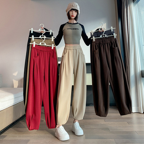 Sports Women's Pants Autumn and Winter 2025 Petite Knee-High Loose Casual Fleece Lined Thick Lantern Grandma Pants