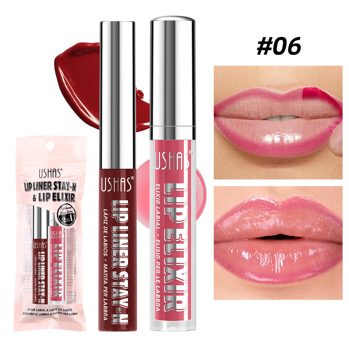 USHAS explosión venta al por mayor transfronteriza duradera doble desgarrador de lápiz labial + conjunto de lápiz labial UC115