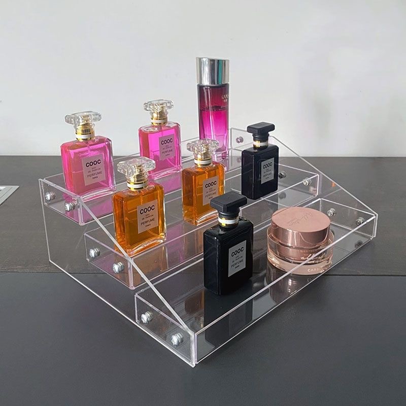 亚克力香水陈列架化妆品零食置物架桌面阶梯收纳透明展示架收纳盒