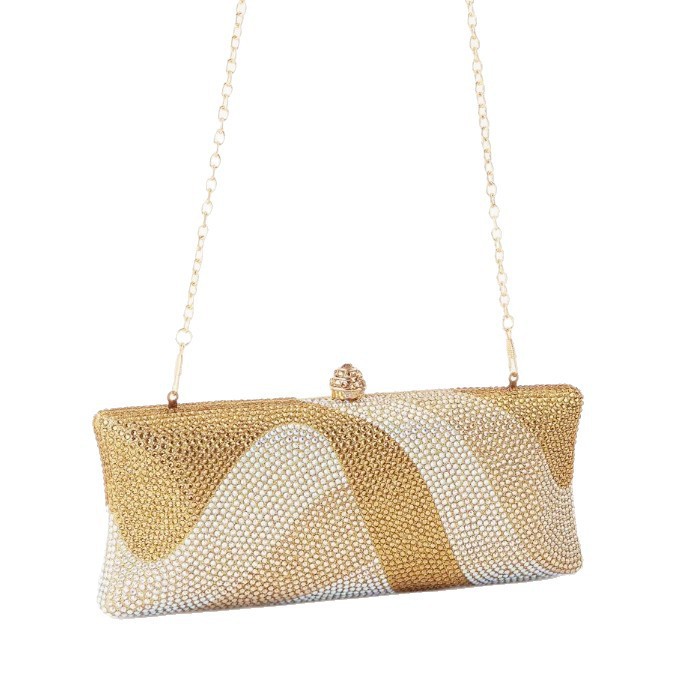 Cross-border nuevo bolso de cena de damas brillante con diamantes llenos bolso de mano cuadrado de estilo horizontal de banquete de lujo ligero bolso de cena de alta calidad