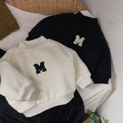 Infant and Toddler Korean Version Fleece Lined Thick Hooded Crew Neck Base Shirt Baby Top Loose Children Outwear 0208A011