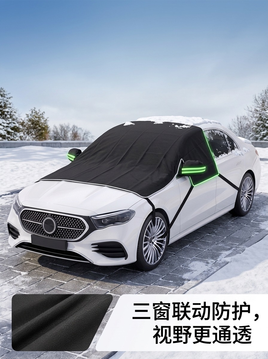 Cross-border best-selling car snow cover, 600D Oxford cloth front snow protection half-cover, winter anti-freeze sunshade and snow shield