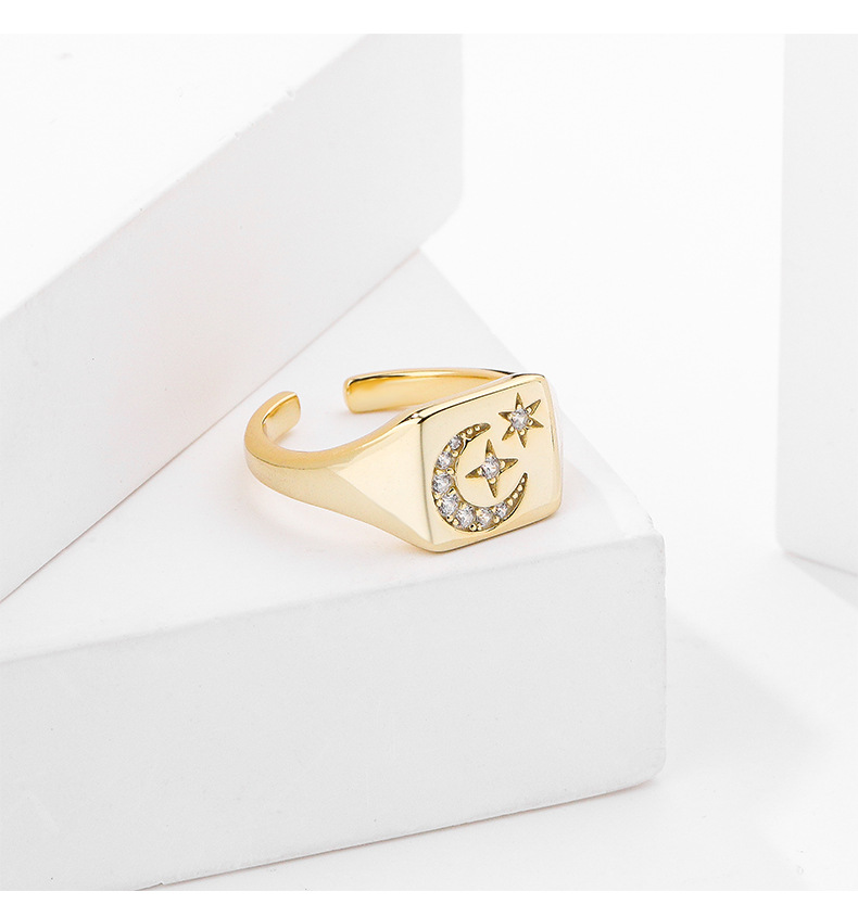 S925 sterling silver broken zirconium star and moon thick ring female