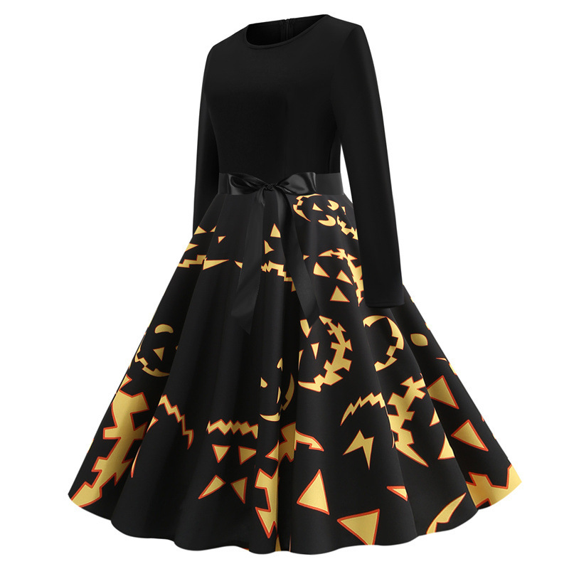 Bat Print Long Sleeved Dress Wholesale Women Clothing