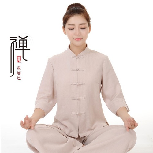 Buddhist Robe Zen Meditation Yoga Set for Women, Zen Tea Art Cotton Linen Tai Chi Dress Loose Plus Size 6071