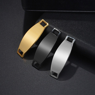 Cross-Border Hot Selling Mirror Stainless Steel Double Hole Curved Tag Rectangular Tag DIY Bracelet Jewelry Accessories Wholesale in Stock