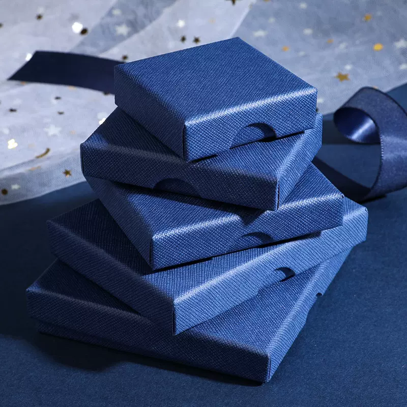 亚马逊薄款饰品盒宝蓝色戒指盒耳环项链首饰盒可印logo天地盖盒子