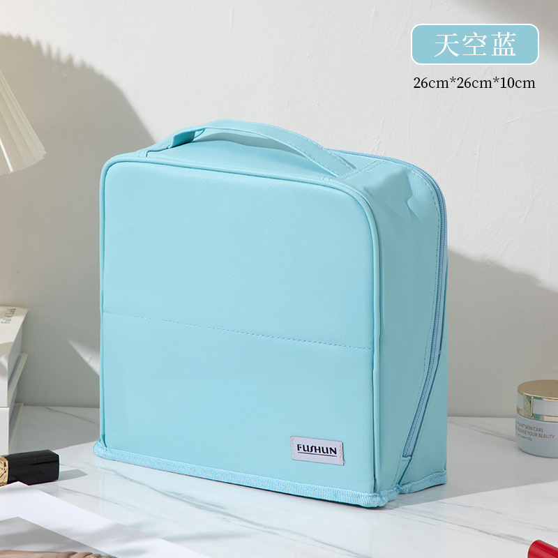 2025年新型PU化粧ポーチ 大容量 ハンドバッグ型 持ち運び便利 旅行必需品 分割式ペンケース 洗面用具入れ