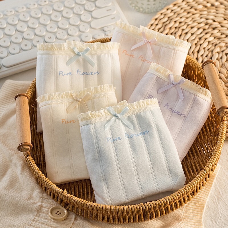 10A Antibacterial Pure Cotton Crotch Girls' Pure Cotton Panties for Female Students with Letter Ruffles, Striped Butterfly Women's Briefs