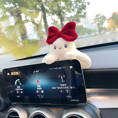 Car creative cute long ear Car ornaments - red-bow-white-rabbit-paste-ornaments