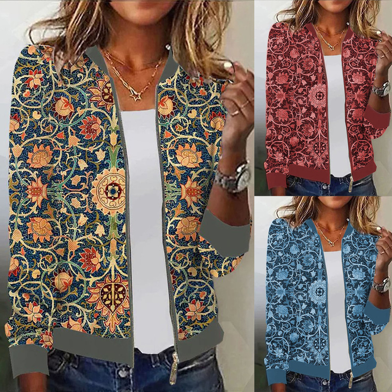 2023 autumn and winter European and American Amazon popular cross-border printed women's jacket baseball uniform flight jacket jacket s